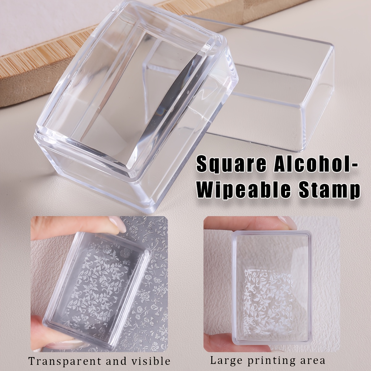 Nail Art Stamping Kit - 정사각형 투명 실리콘 네일 스탬프 세트,