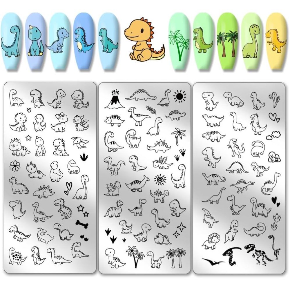 Nail Art Stamping Kit - 3개 공룡 네일 스탬핑 플레이트 귀여운