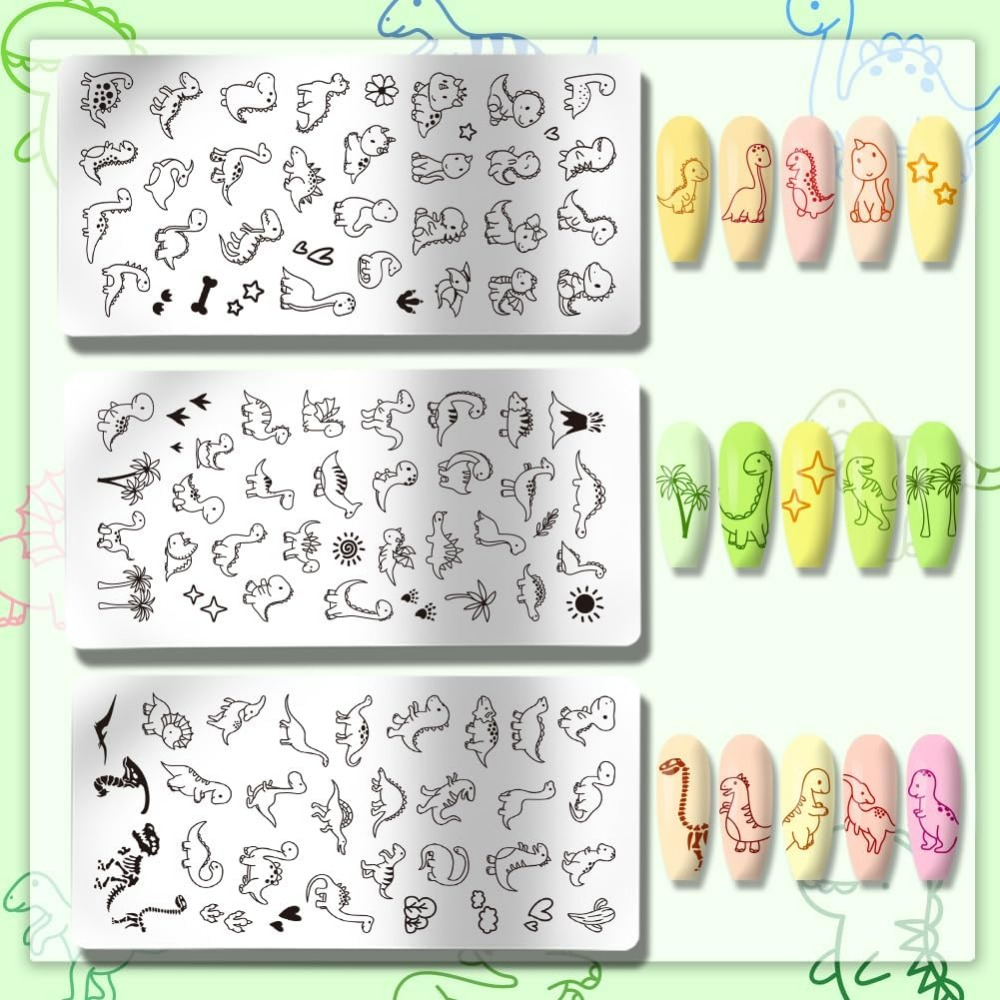 3pcs 공룡 네일 스탬핑 플레이트 귀여운 작은 공룡  - Nail Art Stamping Kit 리뷰 및 가격