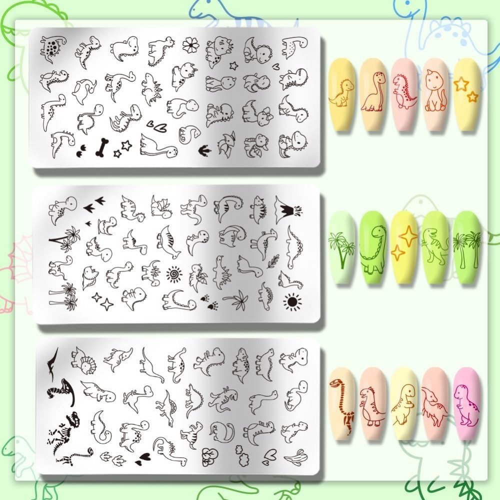 3개 공룡 네일 스탬핑 플레이트 귀여운 작은 공룡 네일 - Nail Art Stamping Kit 리뷰 및 가격